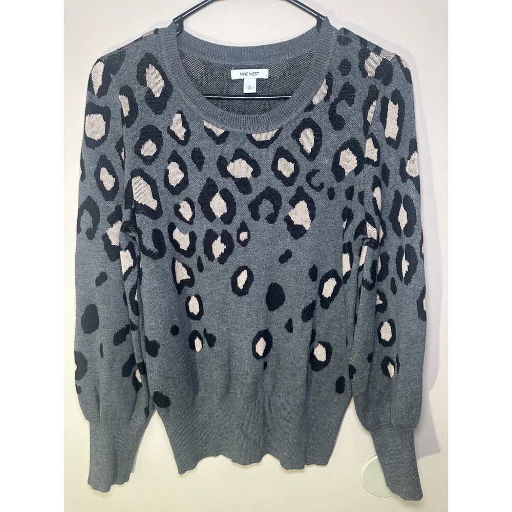 Nine West Women's charcoal gray animal print pullover sweater SIZE S